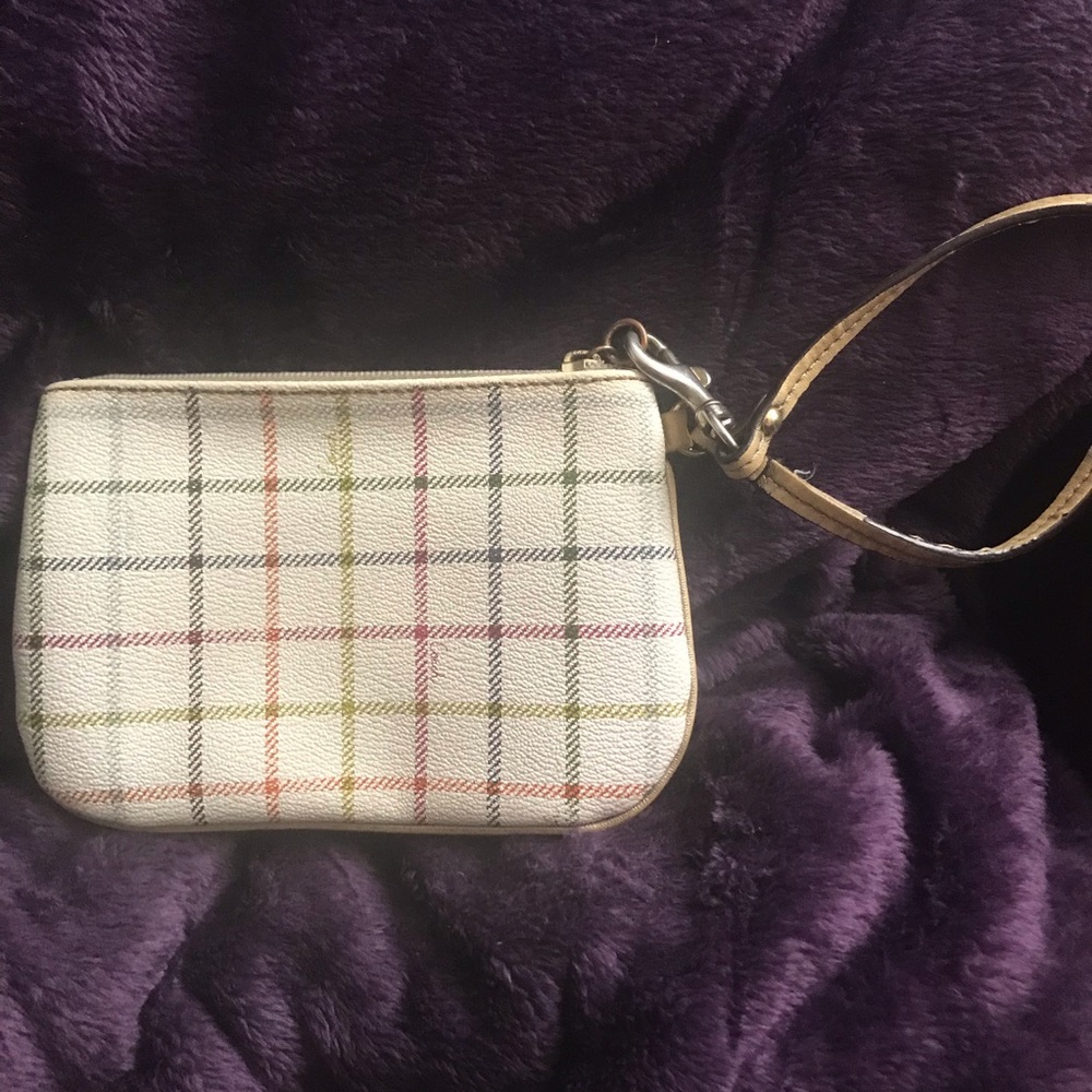 Coach off-white & multicolored pattern wristlet